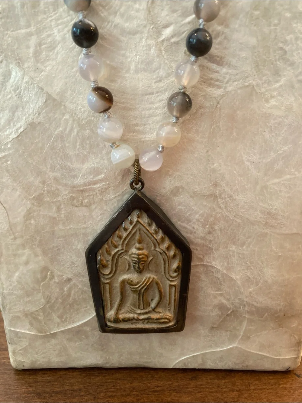 Artist handcrafted Buddha & lucky horn agate  Beaded necklace.